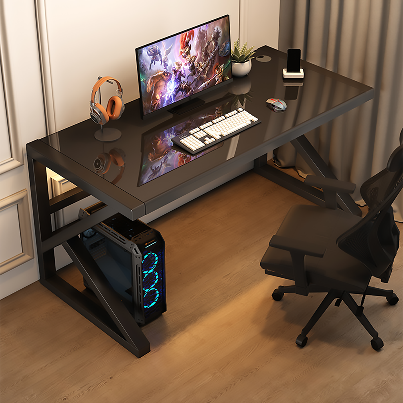 Bàn gaming làm việc mặt kính thiết kế cá tính decor chắc chắn bền bỉ