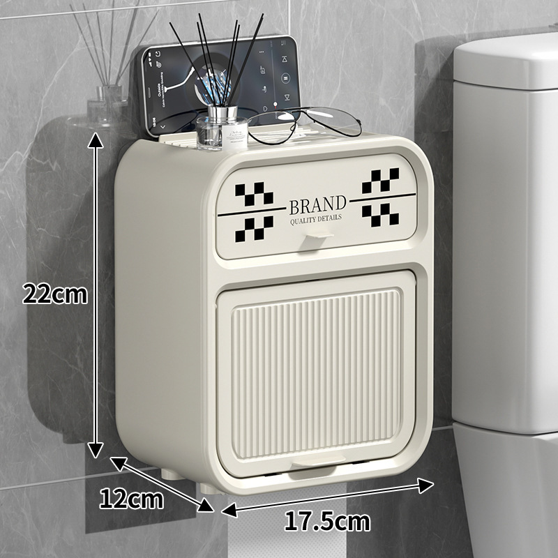 Hộp đựng giấy vệ sinh 2 tầng dán tường chất liệu PP cao cấp chống nước có ngăn kéo để đồ và kệ để điện thoại
