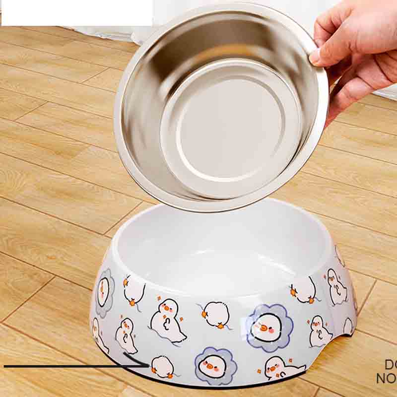 Bát ăn chó mèo melamine kèm chén inox đế bọc chống trơn trượt