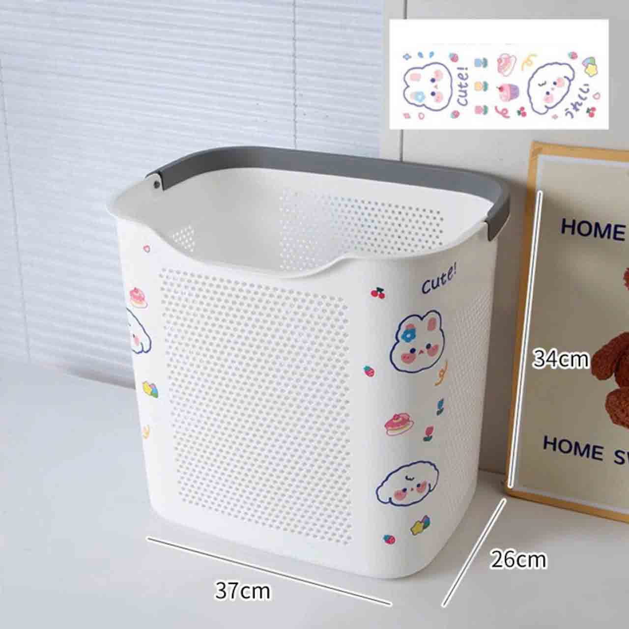 Giỏ đựng quần áo quai xách nhựa PP cứng cáp size 37x34x26cm (kèm decand dán)