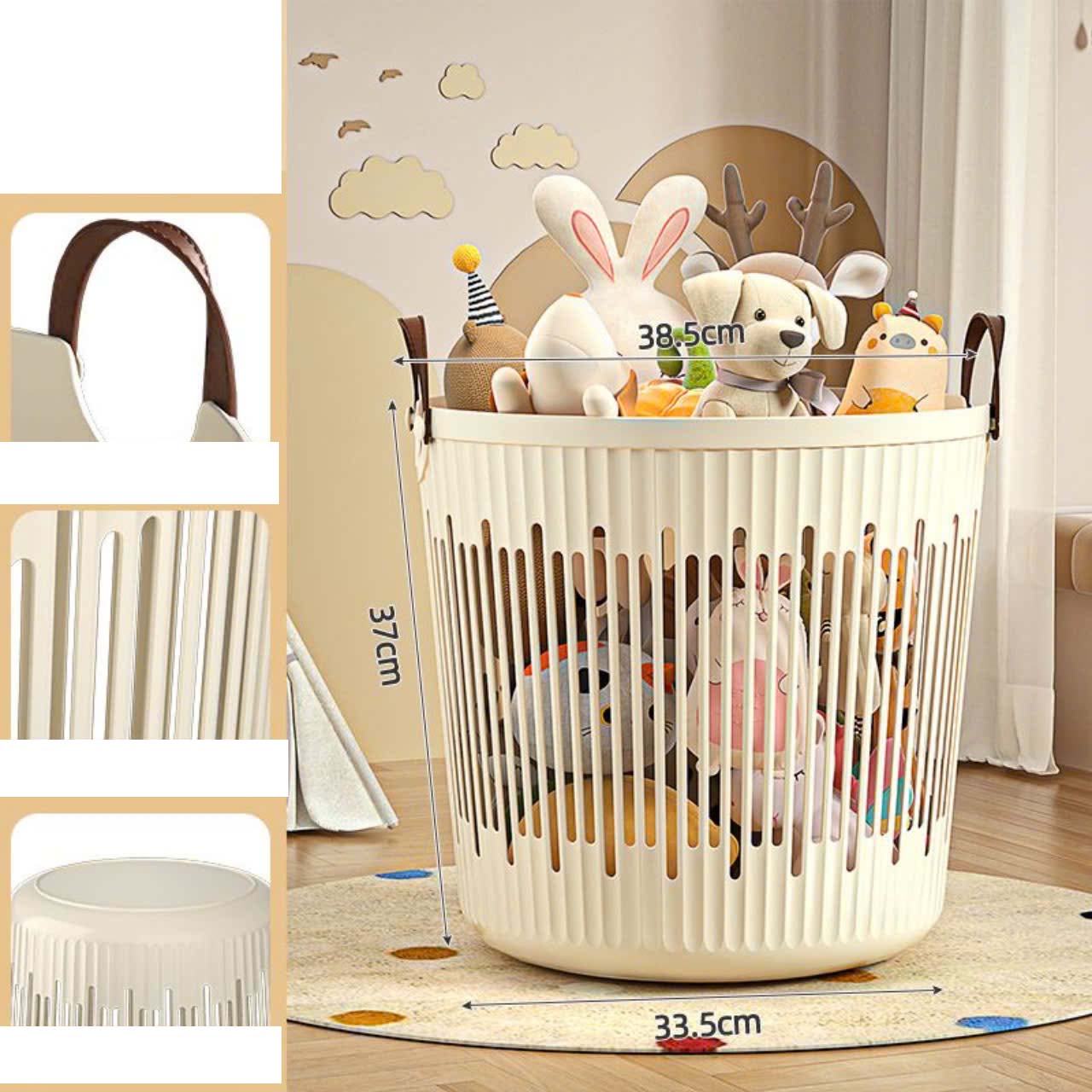 Giỏ đựng quần áo chất liệu nhựa PP bền có quai xách size 33x38x37 cm