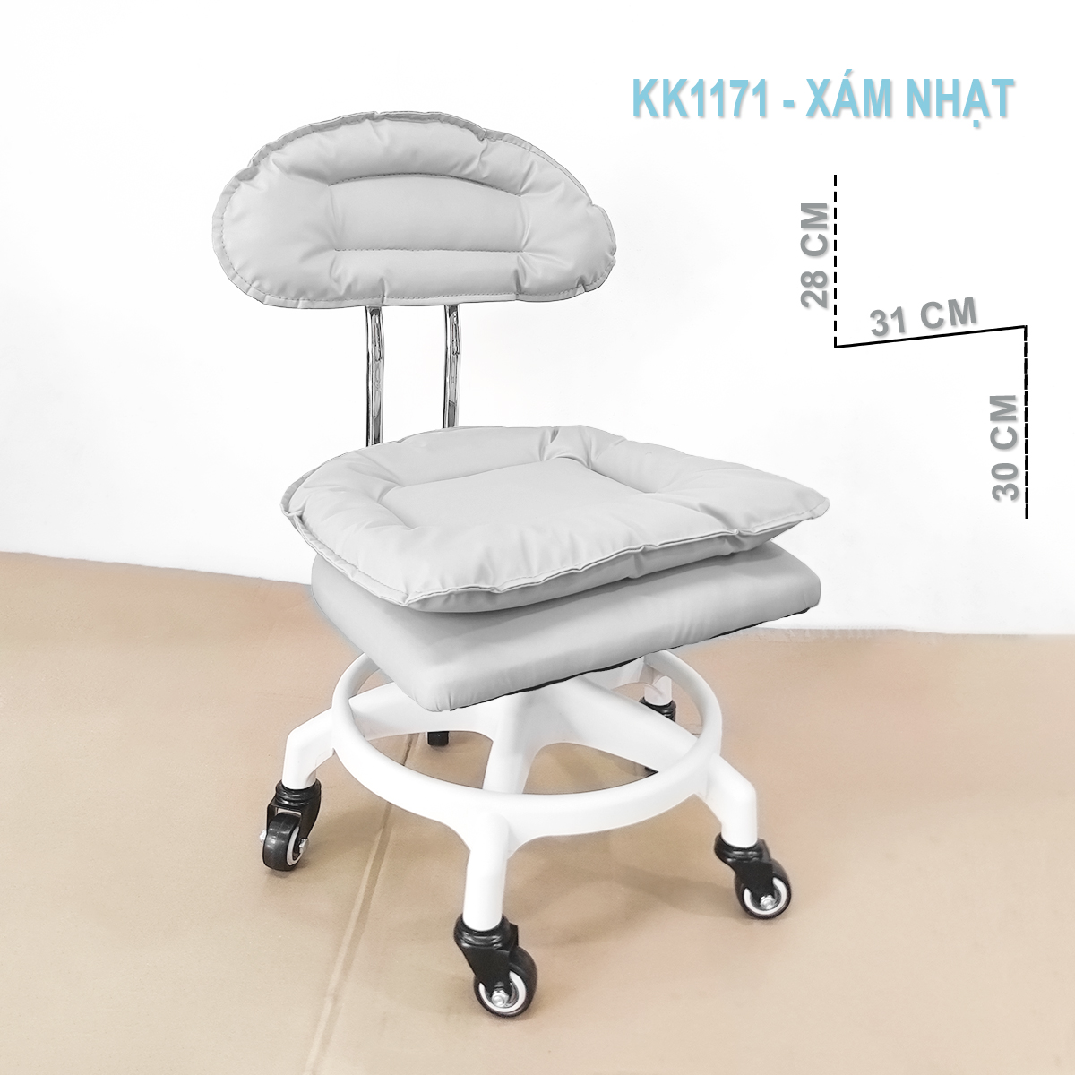 Ghế ngồi tiện dụng có tựa lưng,bánh xe xoay 360 độ