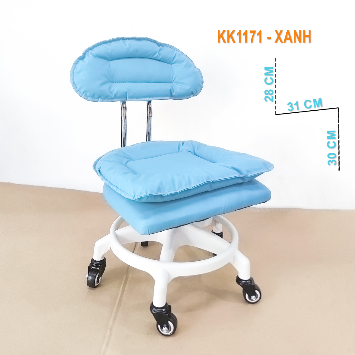 Ghế ngồi tiện dụng có tựa lưng,bánh xe xoay 360 độ