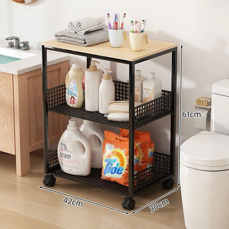 Kệ Để Đồ 3 Tầng Đa Năng Có Bánh Xe - Kệ Nhà Tắm, Nhà Bếp Tiện Lợi (42x30x61cm)