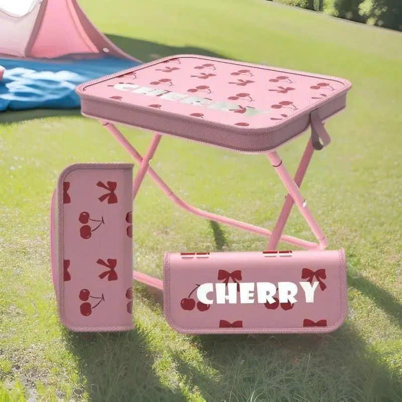 Ghế Gấp Dã Ngoại Mini Họa Tiết Cherry Dễ Thương Nhẹ Gọn, Có Túi Đựng