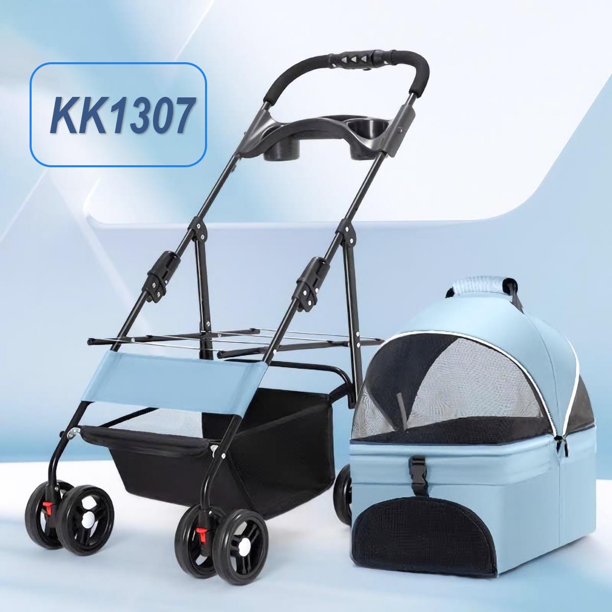 Xe đẩy thú cưng gấp gọn siêu tiện lợi có bánh xe xoay 360 độ