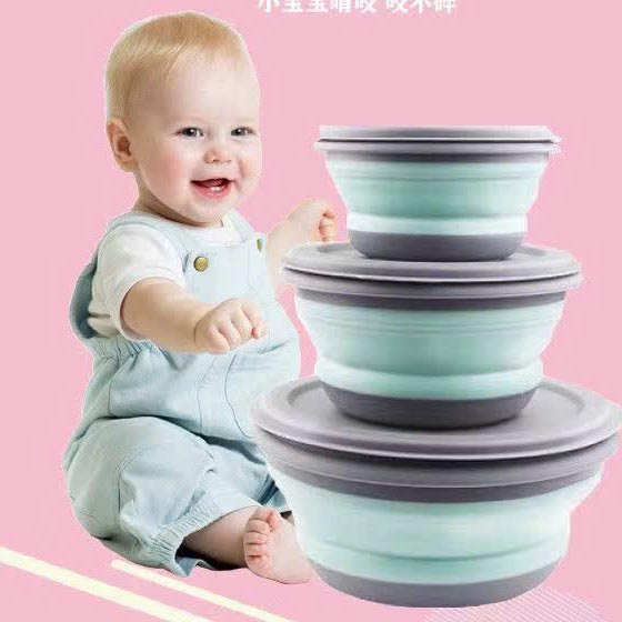 Bộ 3 Thố Gấp Gọn Đựng Thức Ăn Kèm Nắp Đậy Màu Random