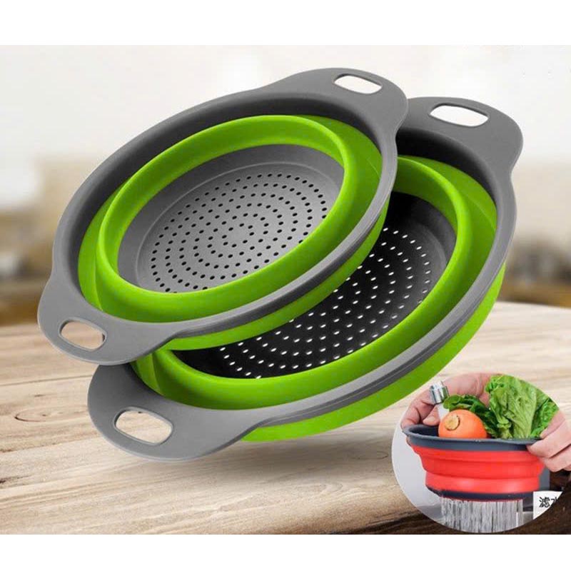 Rổ Xếp Gọn Đa Năng Bằng Silicone Có Tay Cầm Màu Random(1 set 2 rổ)