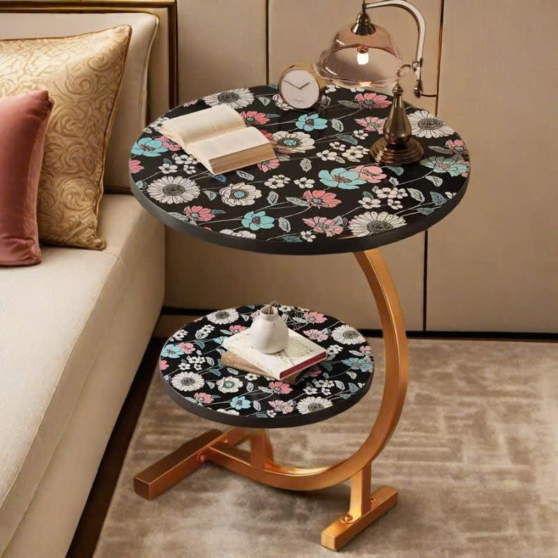 Bàn Sofa Tròn 2 Tầng Hoa Văn Vintage