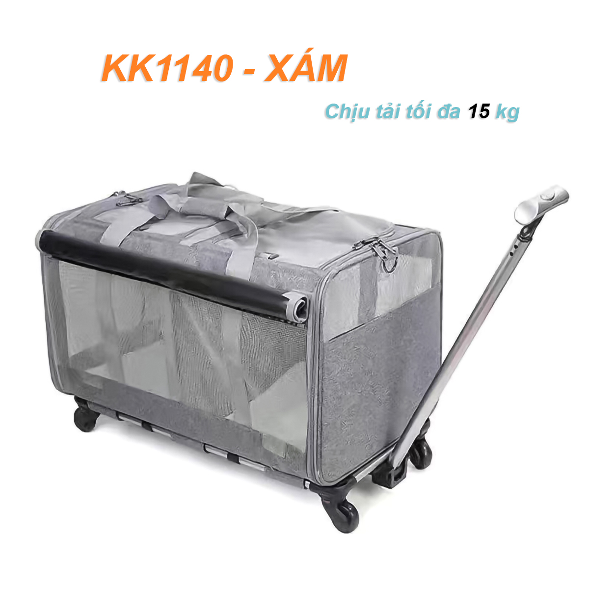 Túi kéo đựng thú cưng đi du lịch có bánh xe gấp gọn tiện dụng, tay kéo nâng hạ độ cao kèm thảm lót