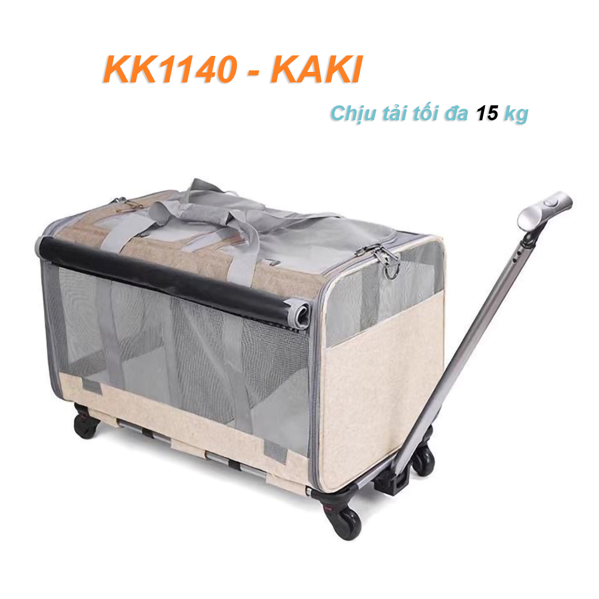 Túi kéo đựng thú cưng đi du lịch có bánh xe gấp gọn tiện dụng, tay kéo nâng hạ độ cao kèm thảm lót