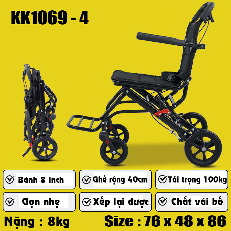 Xe lăn di động,Xe đẩy người già nhẹ gấp đơn giản,Xe lăn du lịch siêu nhẹ