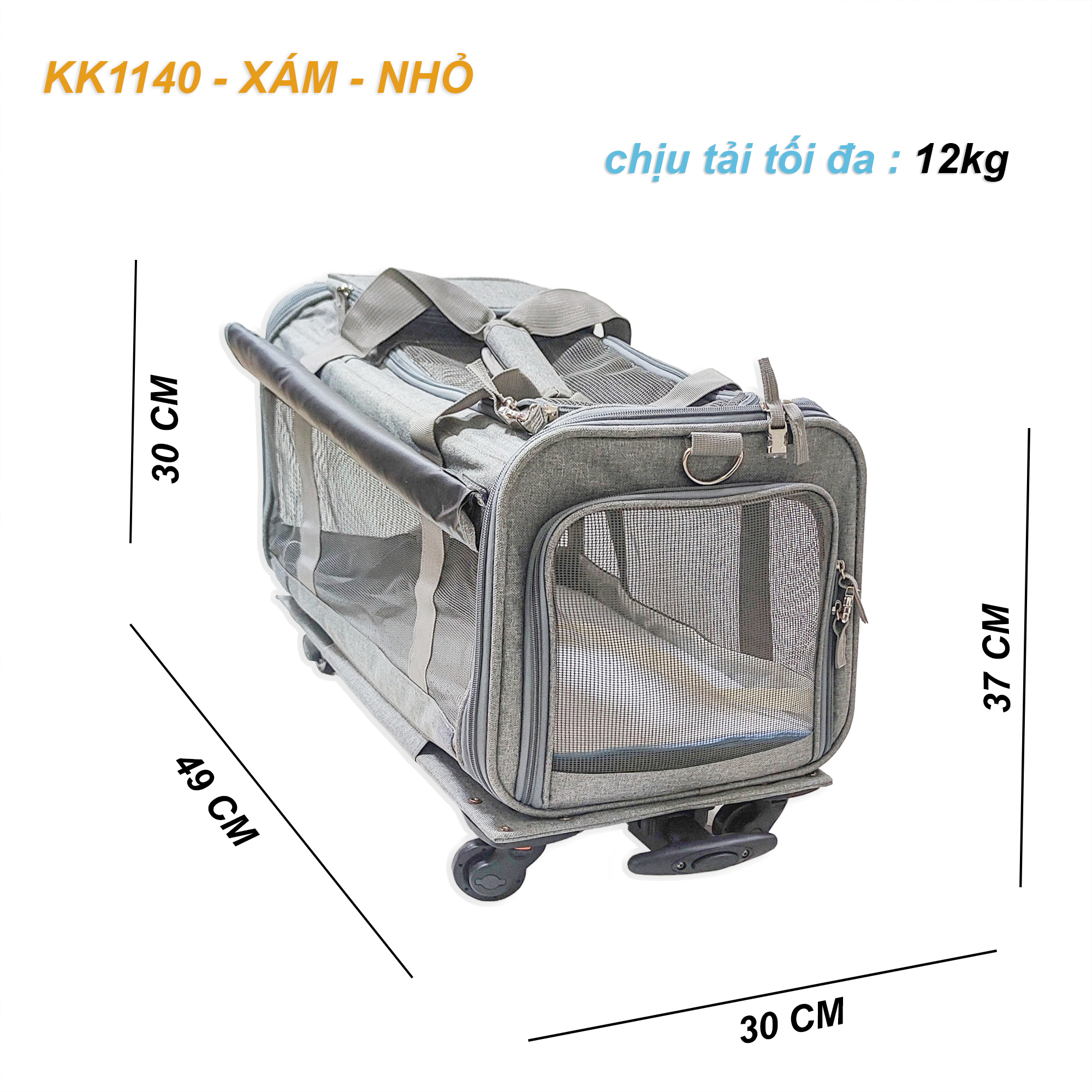Túi kéo đựng thú cưng đi du lịch có bánh xe gấp gọn tiện dụng, tay kéo nâng hạ độ cao kèm thảm lót