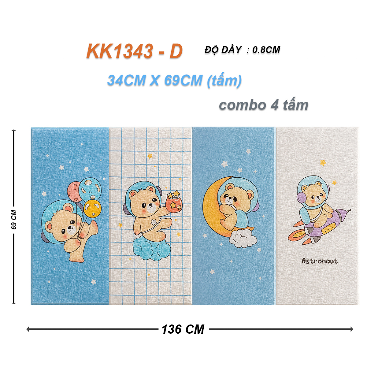 Miếng Xốp Dán Tường Chống Va Đập Cho Bé Hình Hoạt Dễ Thương (Set 4 Tấm)