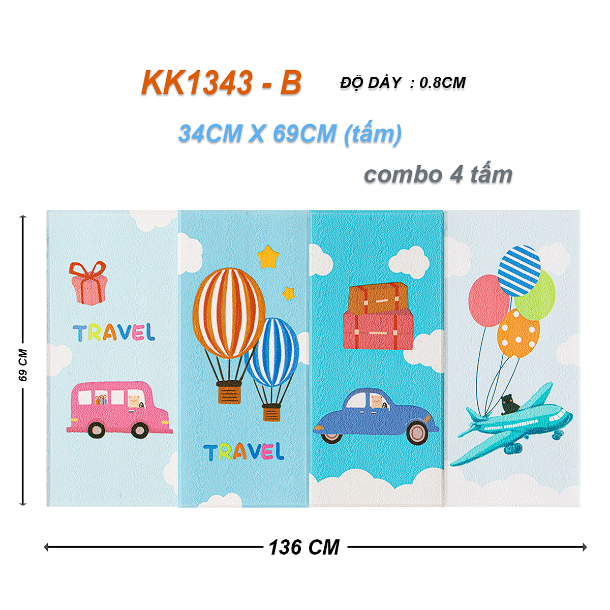 Miếng Xốp Dán Tường Chống Va Đập Cho Bé Hình Hoạt Dễ Thương (Set 4 Tấm)