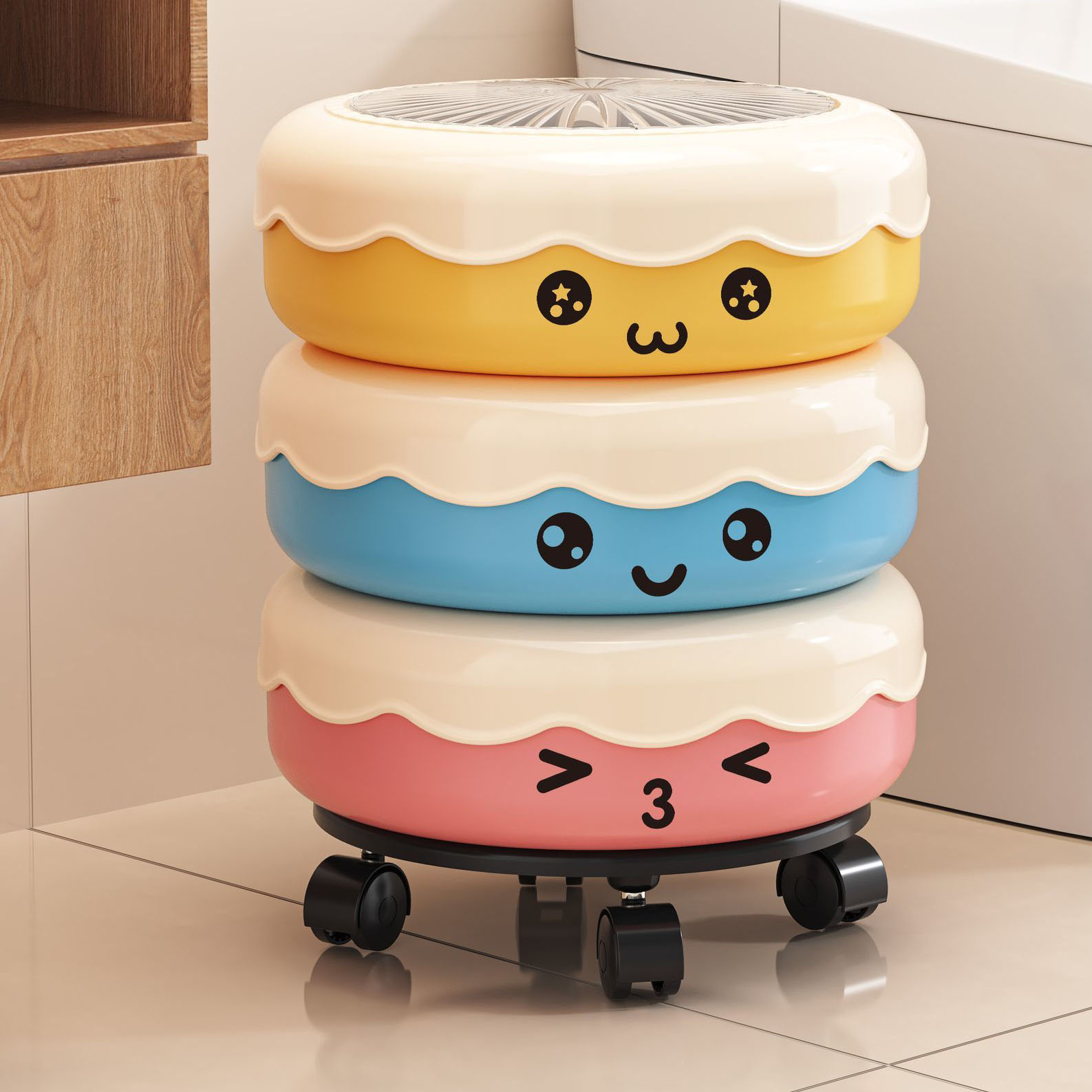 Thùng rác bánh kem có bánh xe di chuyển và thể tháo rời