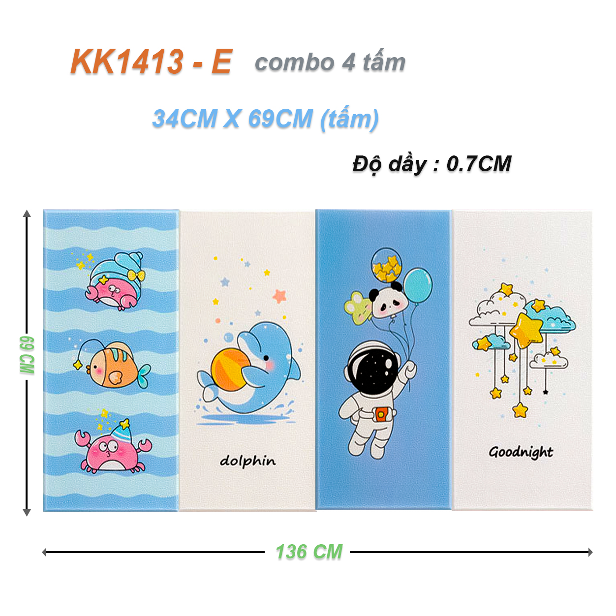 Miếng Xốp Dán Tường Chống Va Đập Cho Bé Hình Hoạt Dễ Thương (Set 4 Tấm)