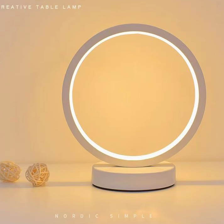 Đèn Bàn LED Vòng Tròn Tối Giản – Đèn Ngủ Ánh Sáng Vàng Ấm Trang Trí Phòng Ngủ, Bàn Làm Việc
