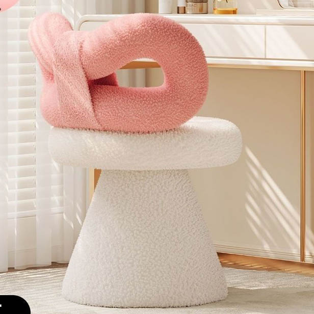 Ghế trang điểm lông cừu xoay 360° – Ghế nơ dễ thương bọc nỉ cao cấp