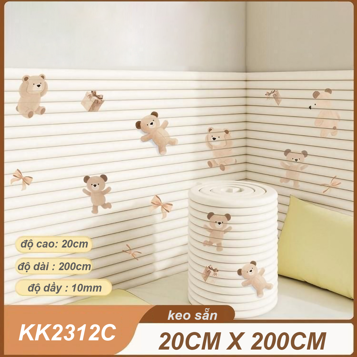 Cuộn Xốp Dán Tường Chống Va Đập Cho Bé Hình Hoạt Dễ Thương size 20x200 cm (1 cuộn)