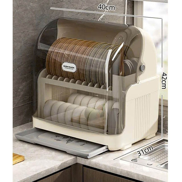 Kệ Úp Chén Bát 2 Tầng Có Nắp Đậy Trong Suốt Cao Cấp (40x31x42cm)