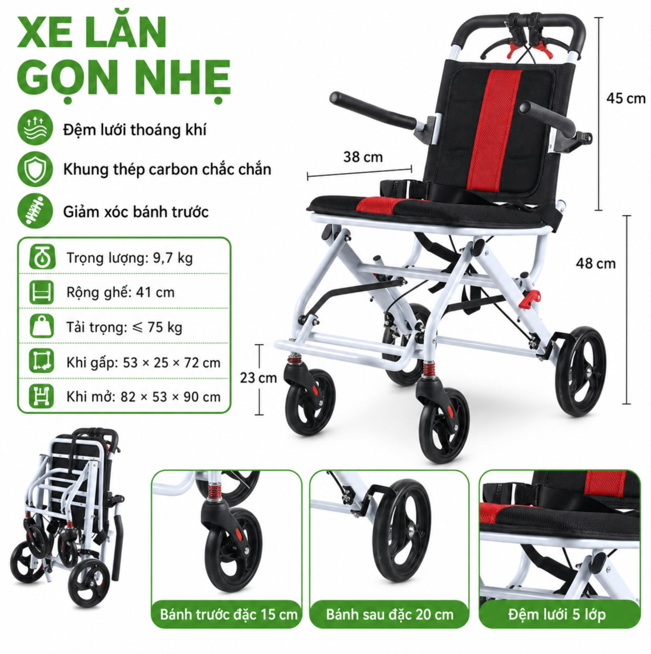 Xe lăn di động,Xe đẩy người già nhẹ gấp đơn giản,Xe lăn du lịch siêu nhẹ