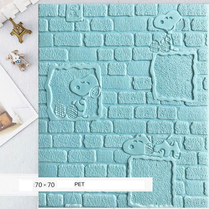 Miếng Dán Tường Giả Gạch Dập Nổi 3D Snoopy Trang Trí Phòng Ngủ size 70x70 cm