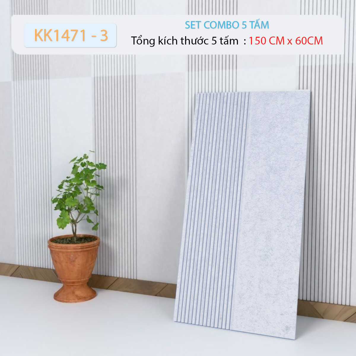 Tấm Ốp Tường Lam Sóng Decor Phòng Khách, Phòng Ngủ, Studio  30x60cm (5 tấm)